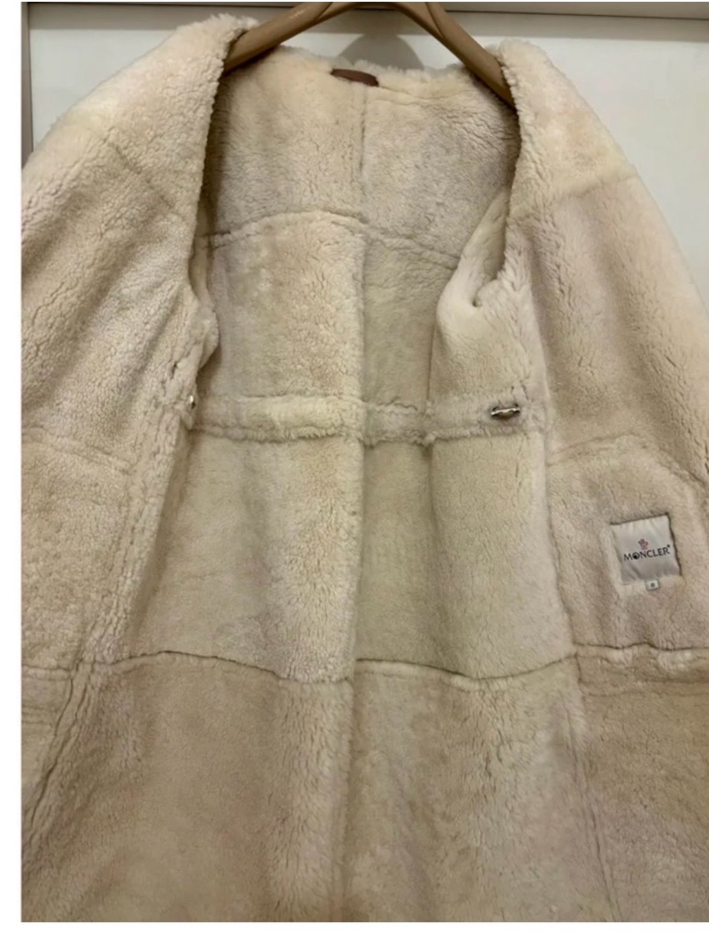 Moncler Tan Shearling Trench Coat with Cream Trim - Picture 5 of 12